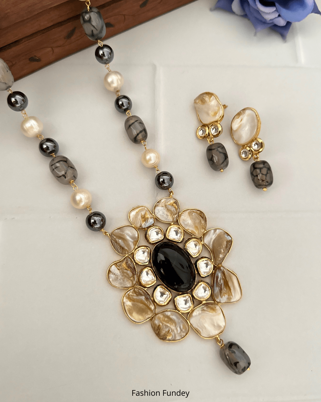 Grey Black Naina Pearl Pendant