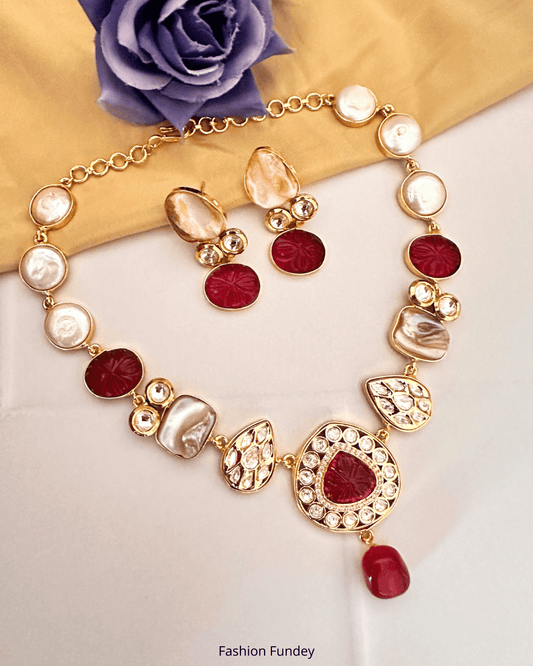 Red Jhalak Pearl Necklace