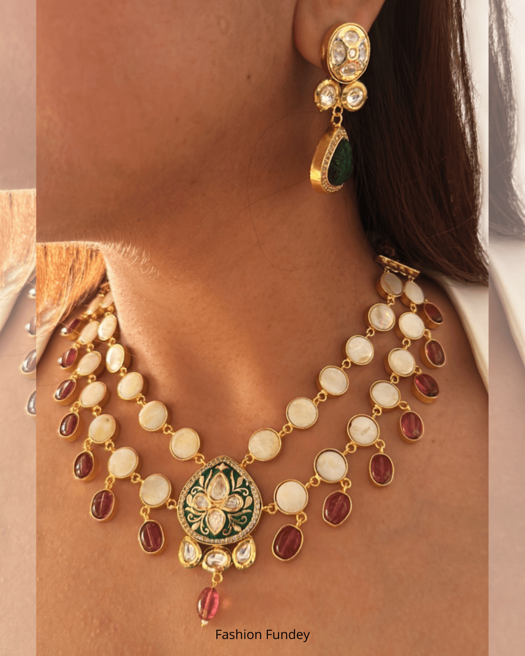 Red Green Baroque Pearl Necklace