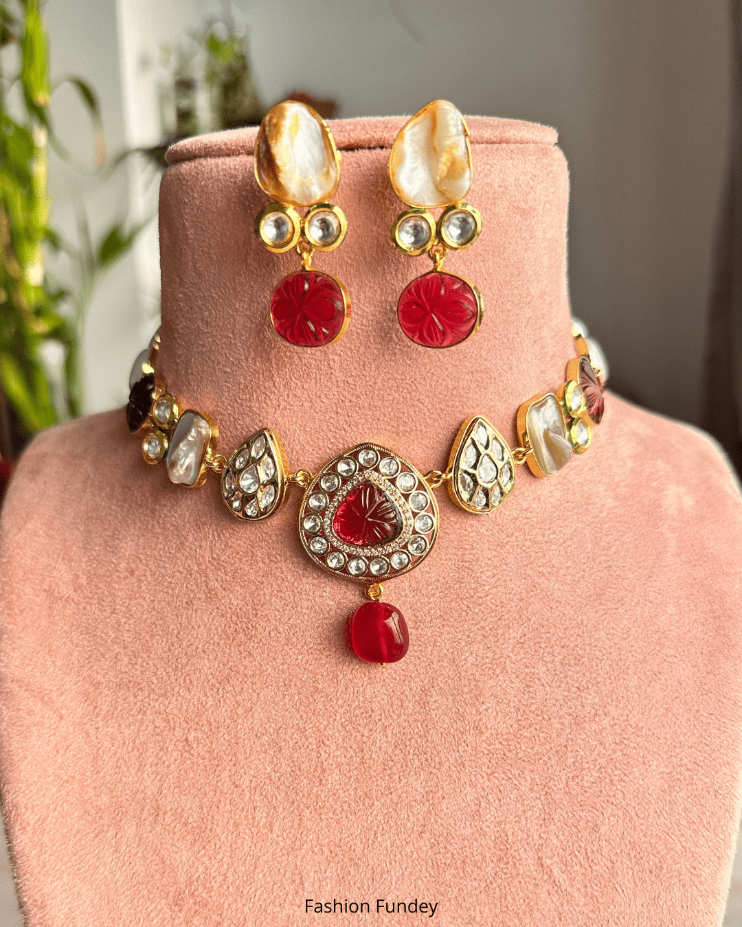 Red Jhalak Pearl Necklace