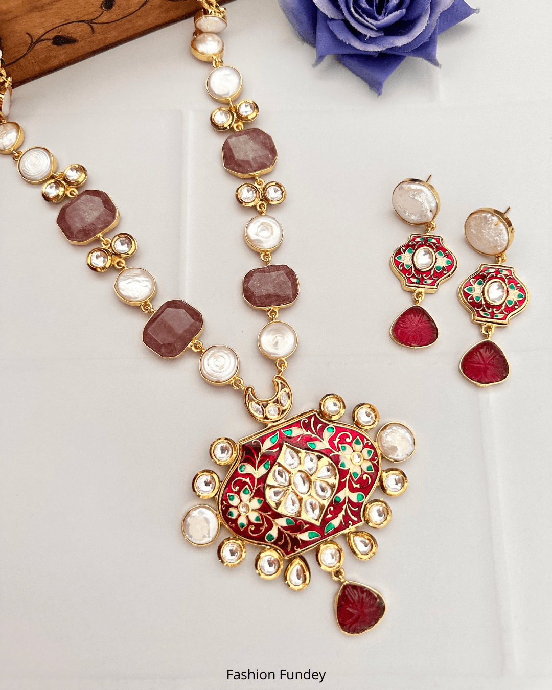 Red Pankhudi Pearl Pendant