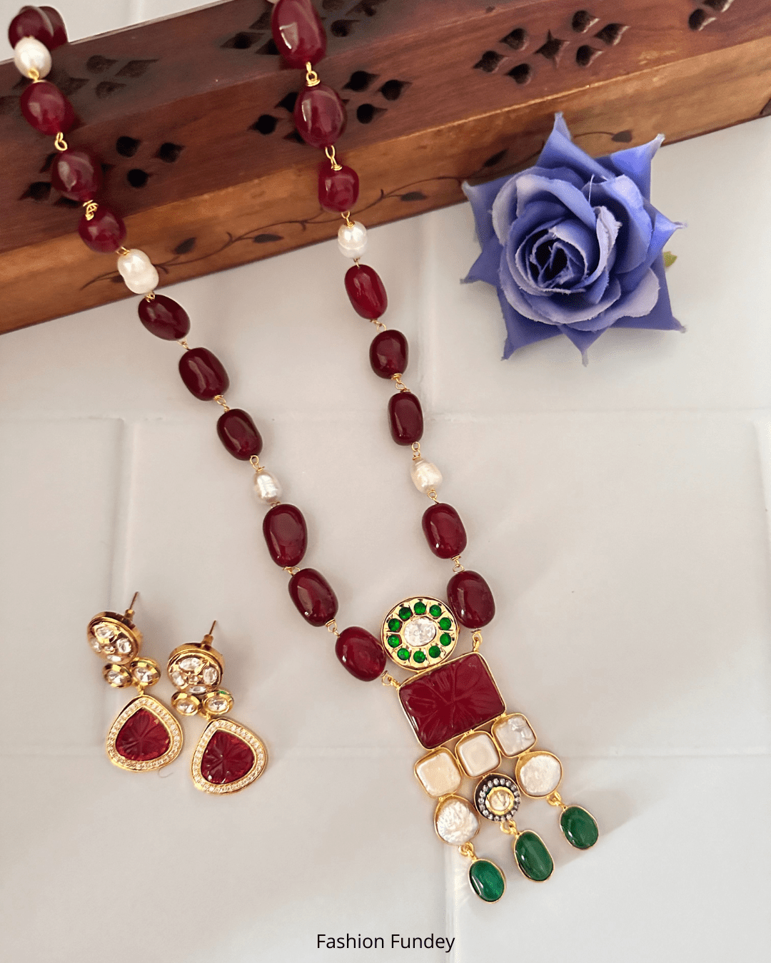 Ruby Red Green Nargis Pearl Pendant