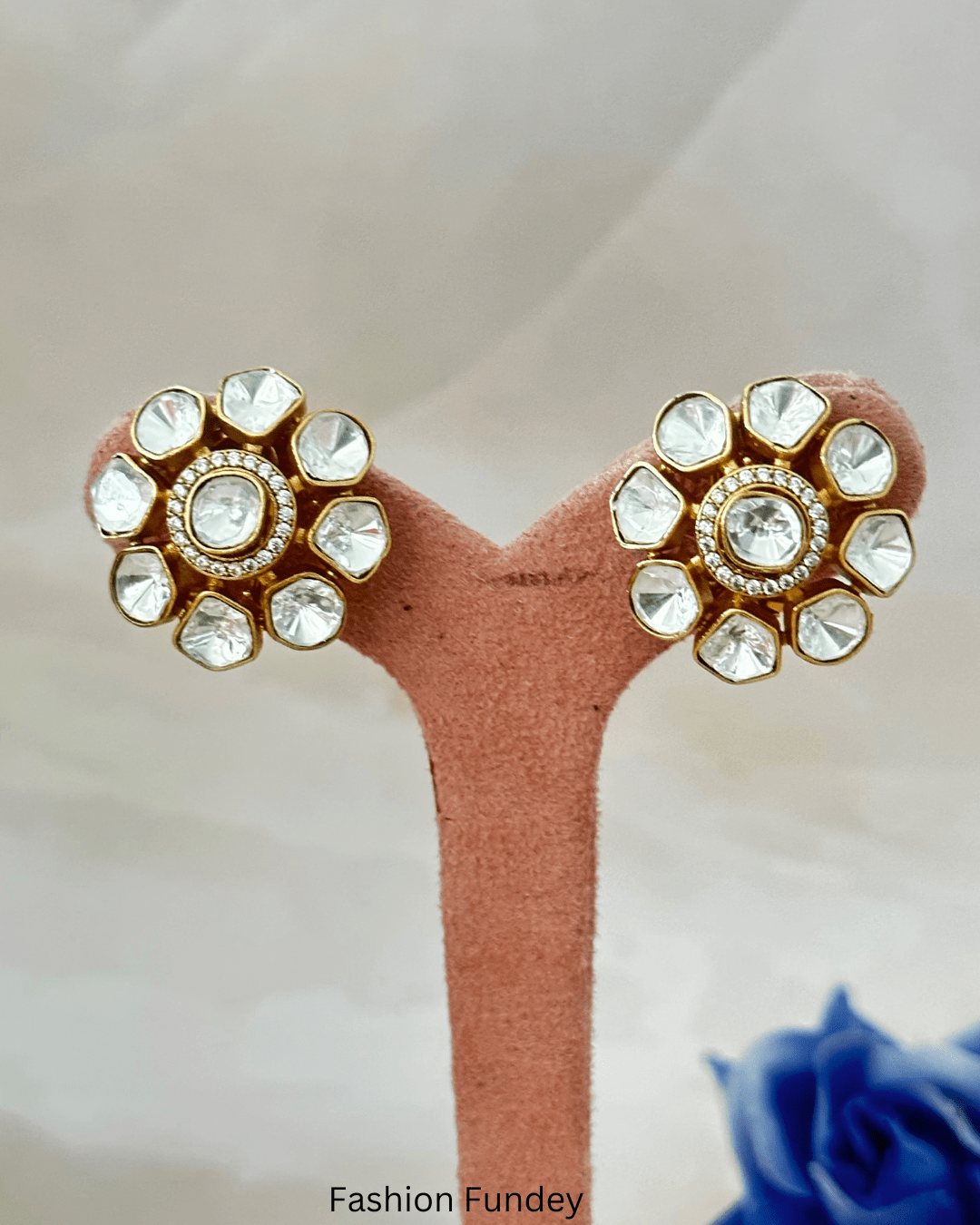 White Jharna Polki Studs
