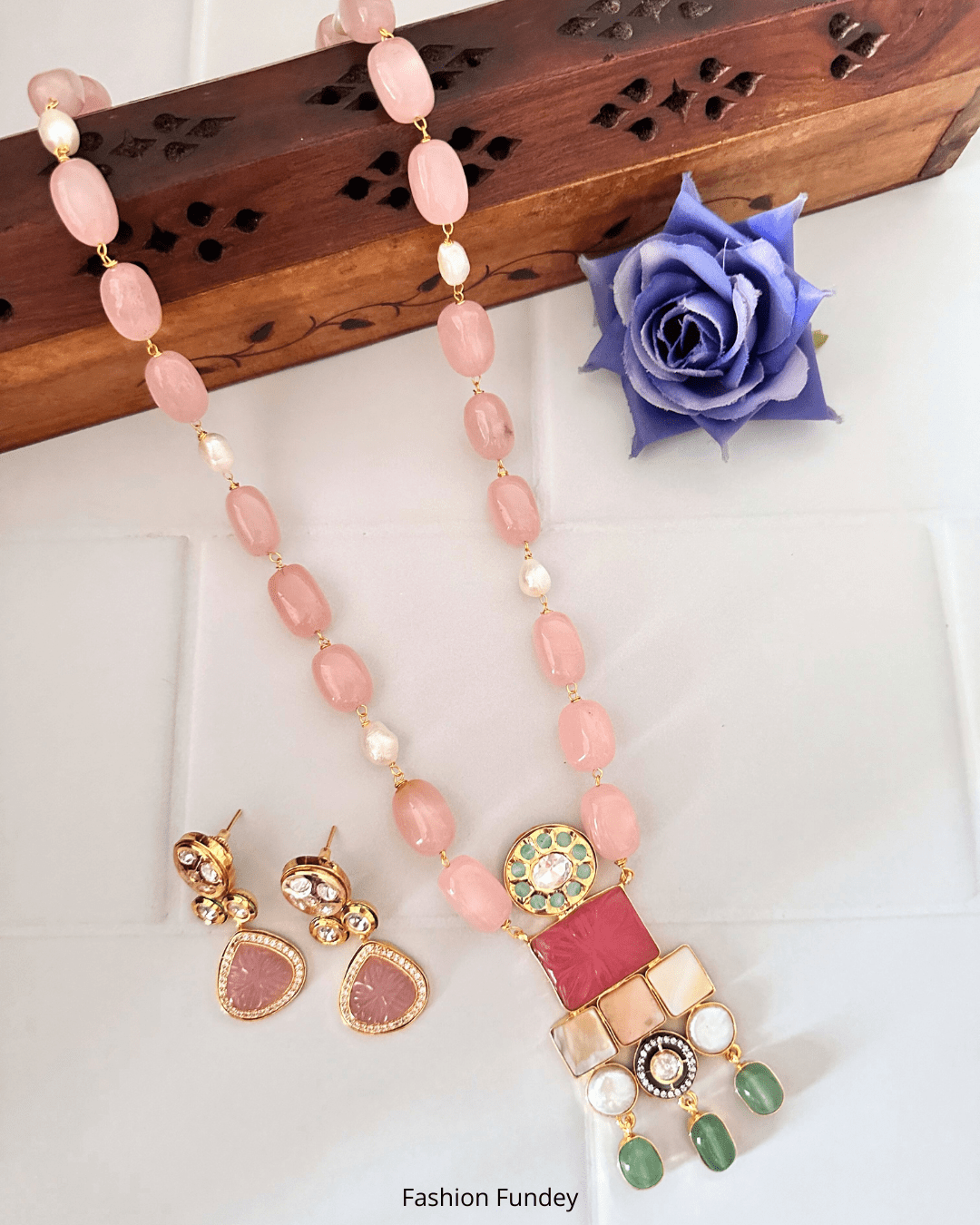 Pastel Pink Green Nargis Pearl Pendant