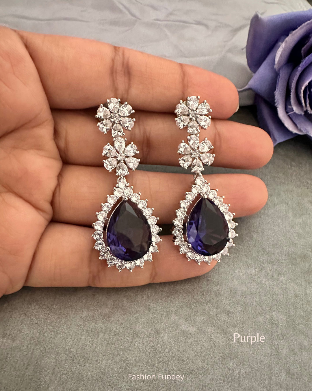 Purple Rina Zirconia Danglers