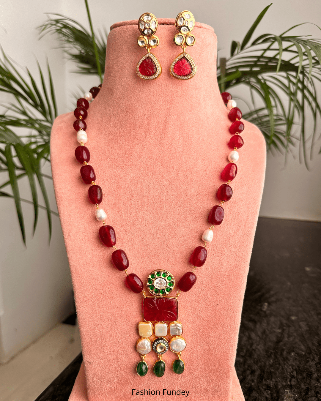 Ruby Red Green Nargis Pearl Pendant