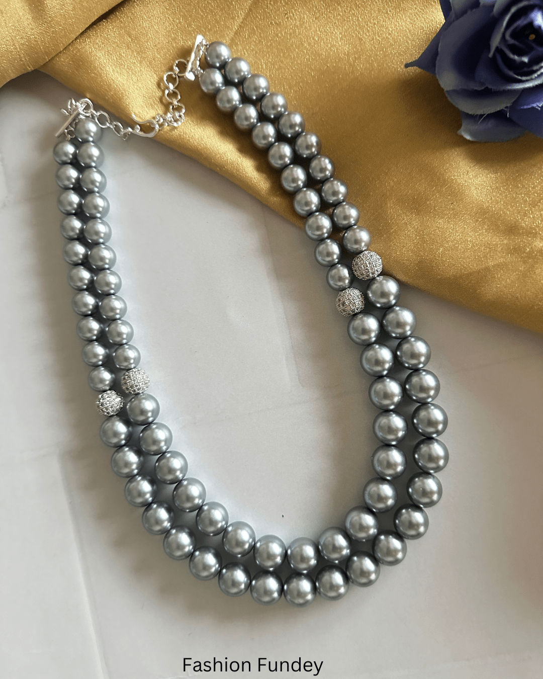 Grey Fiona Pearl Mala Necklace