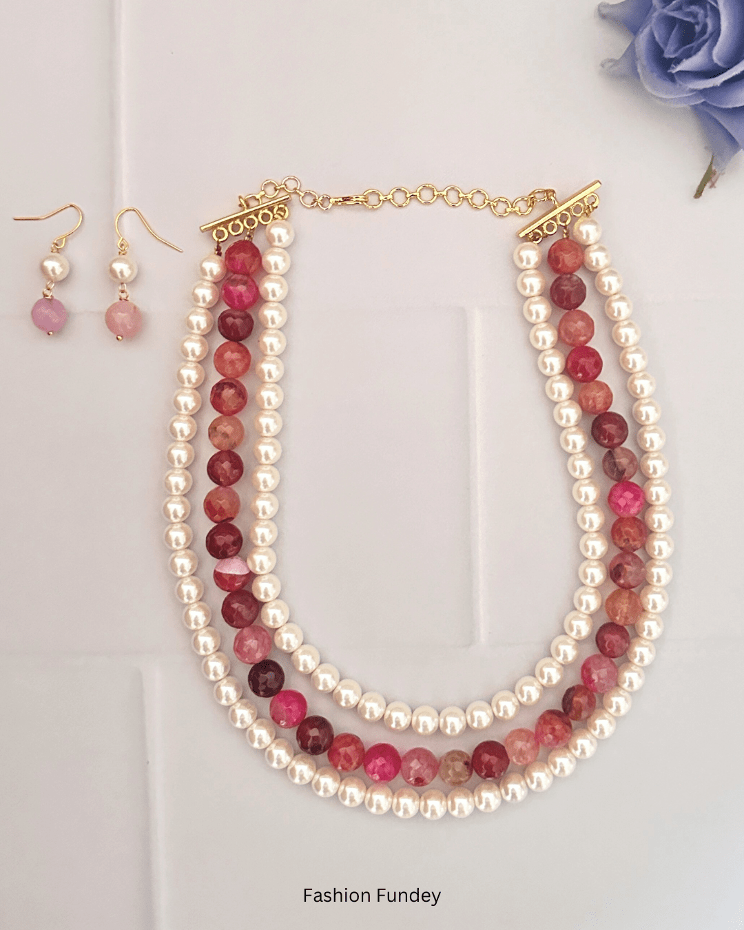 Pink Orange Lila Layered Mala