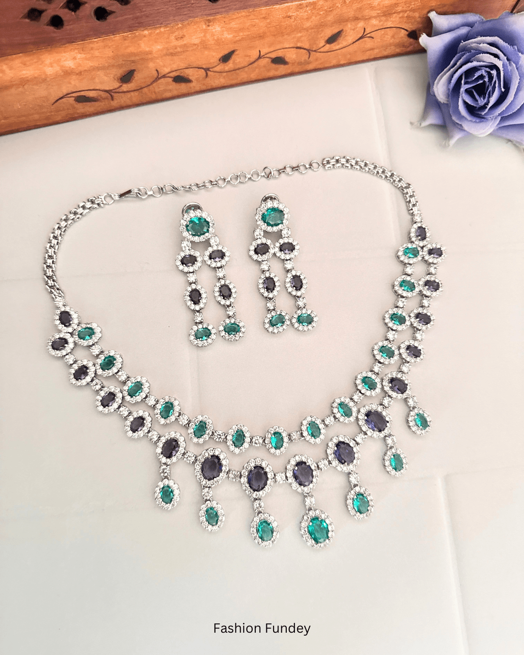 Mint Green-Purple Anshi Zirconia Necklace