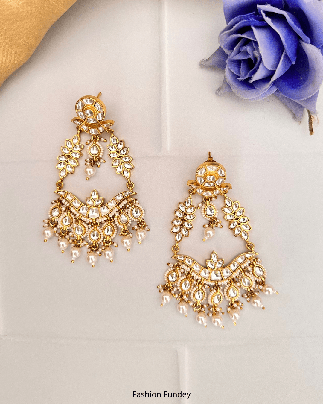 White Kashish Panchi Kundan Chandbalis
