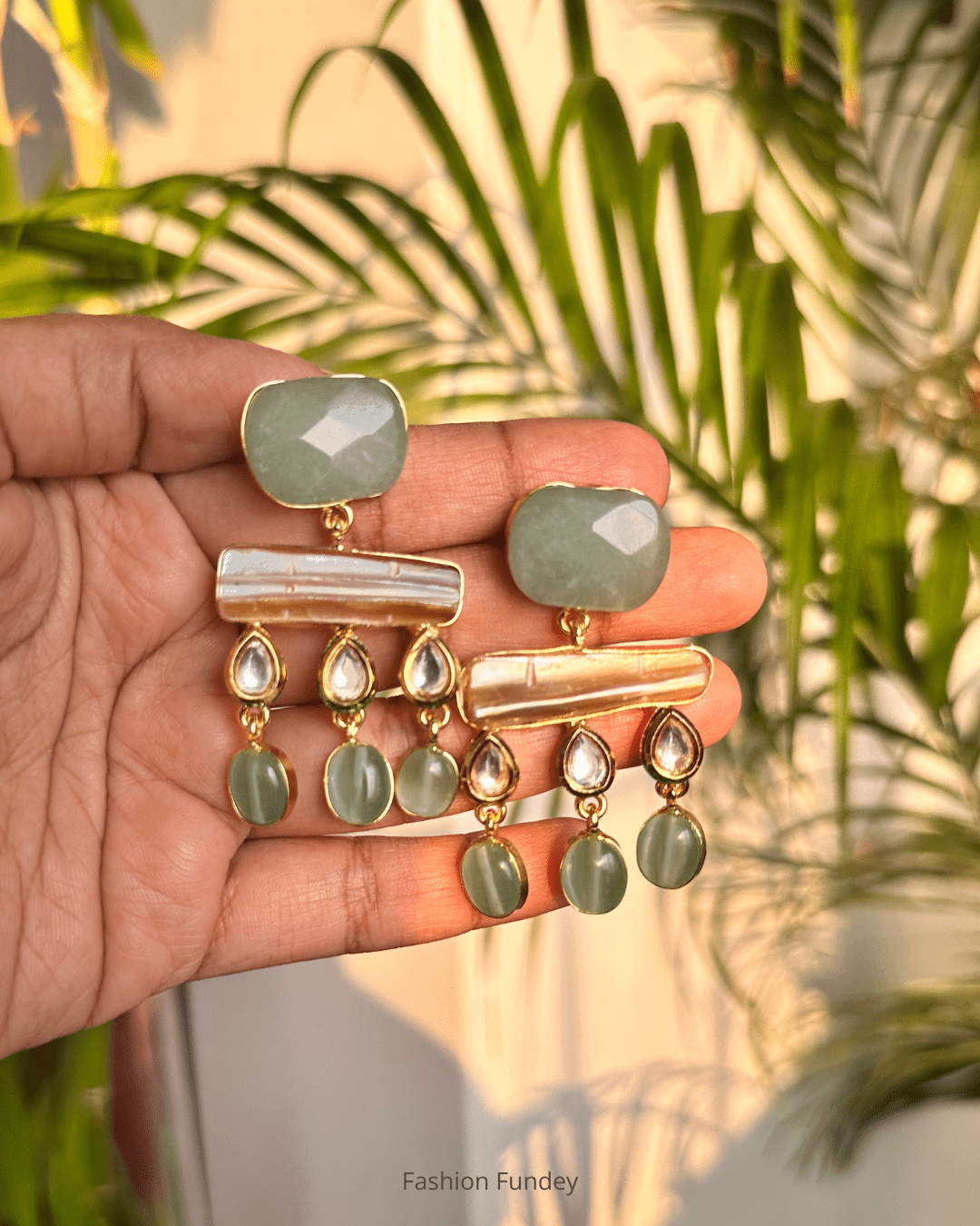 Mint Green Azzah Dangler Earrings