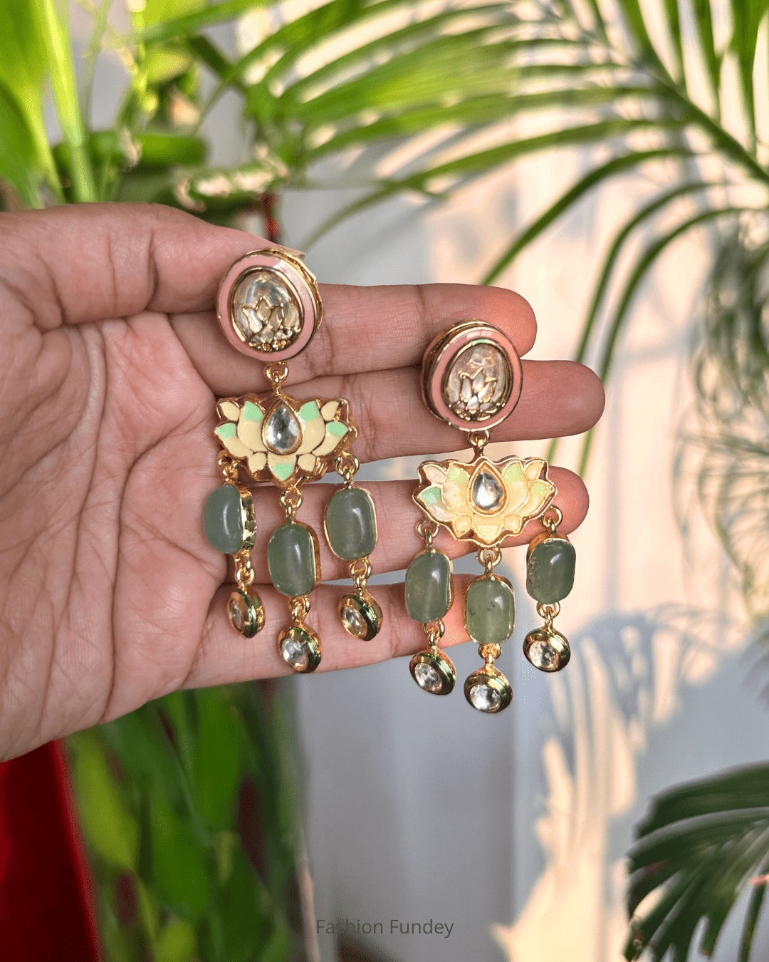 Pink Green Zoya Dangler Earrings