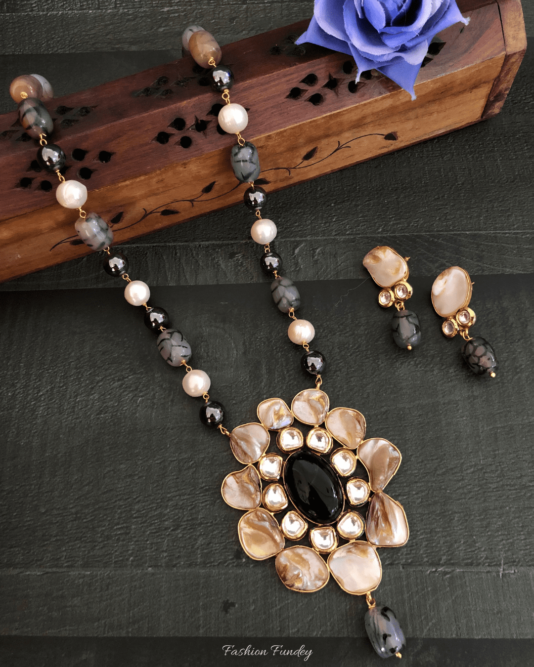Grey Black Naina Pearl Pendant