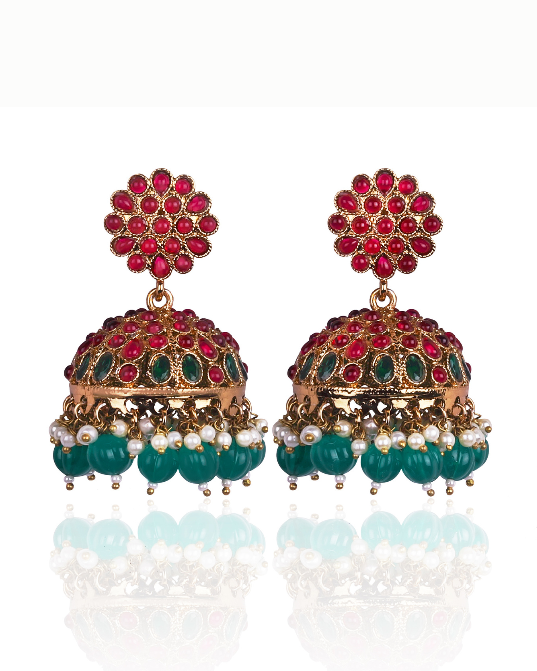 Red-Green Aarya Jhumkis
