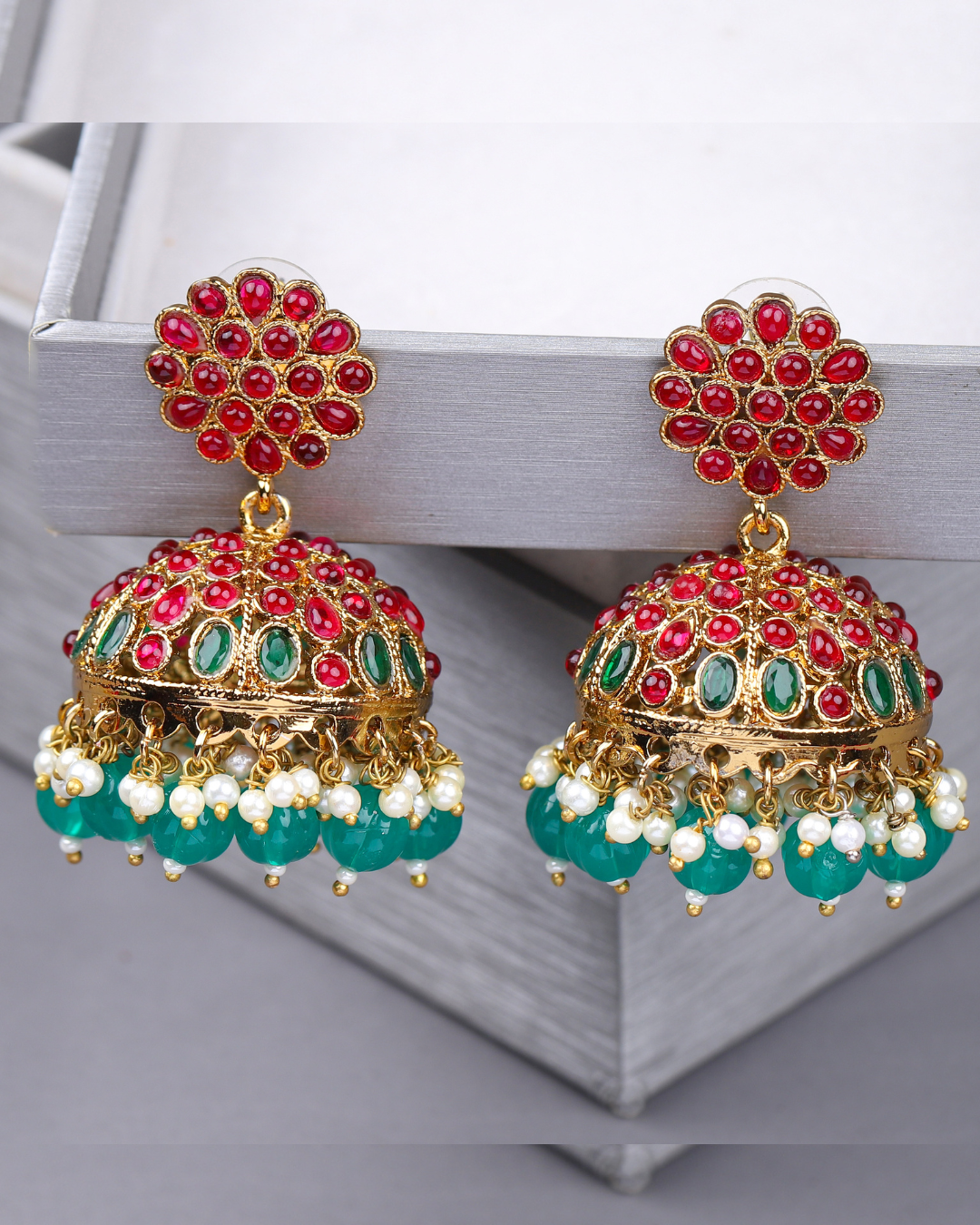 Red-Green Aarya Jhumkis