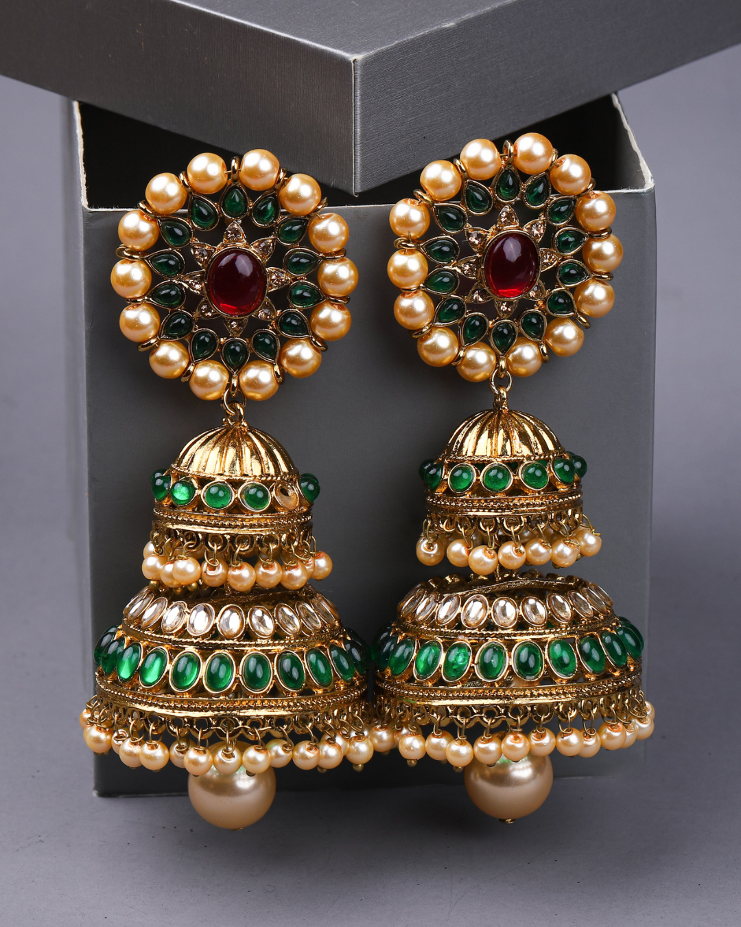 Red-Green Aeindri Jhumkis