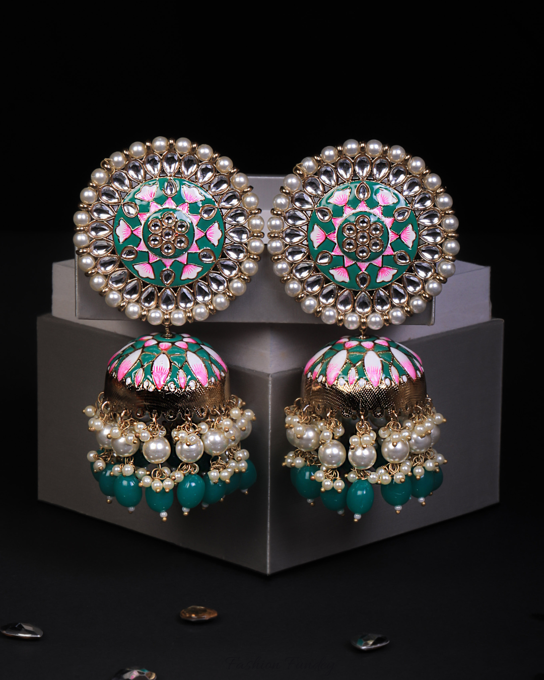 Green Rabya Jhumkis