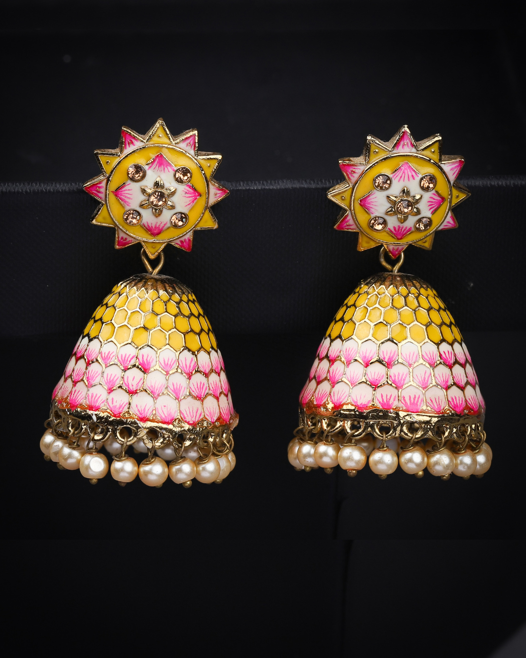 Pink-Yellow Ameya Jhumkis