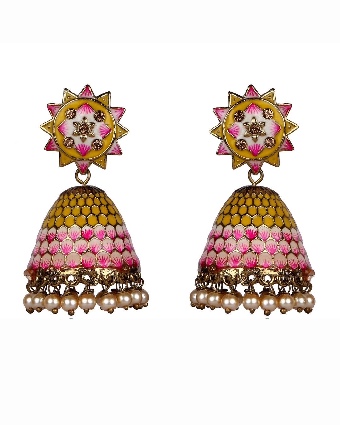 Pink-Yellow Ameya Jhumkis