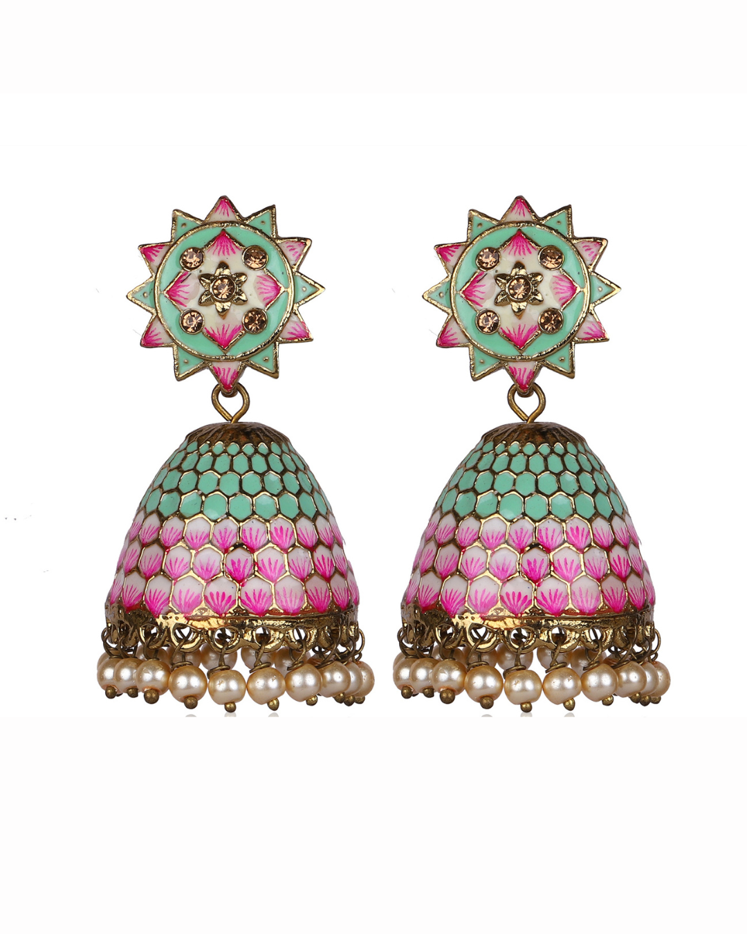 Pink-Green Ameya Jhumkis