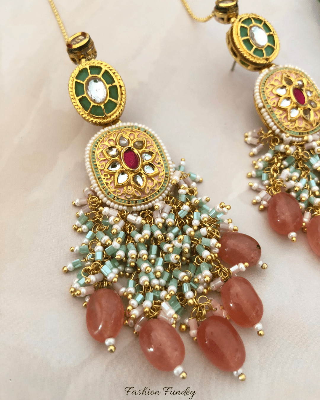 Pink-Green Kimaya Chandbalis