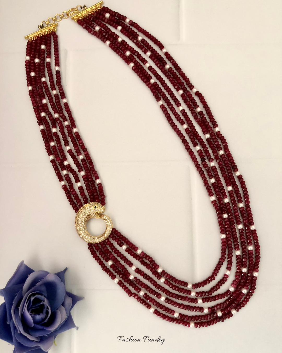 Ruby Red Swarna Layered Mala With Brooch