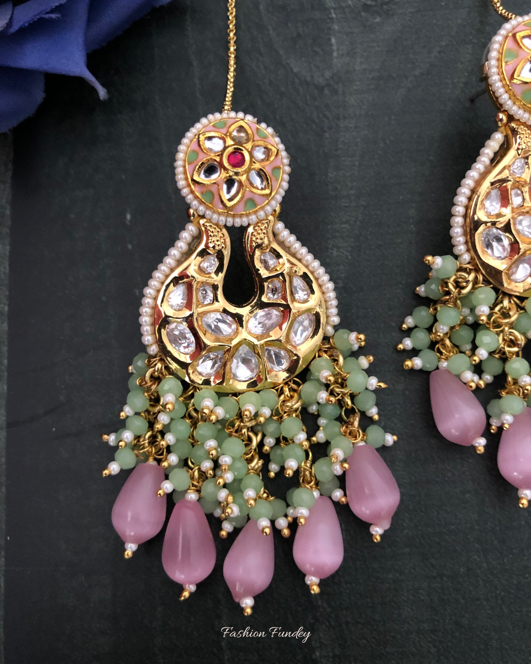 Pink Green Sanam Chandbalis