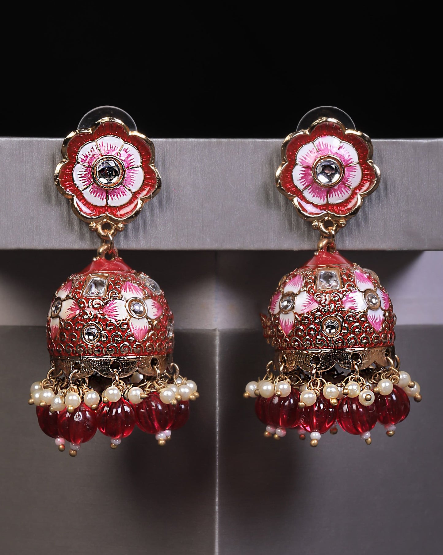 Red Eshika Jhumkis