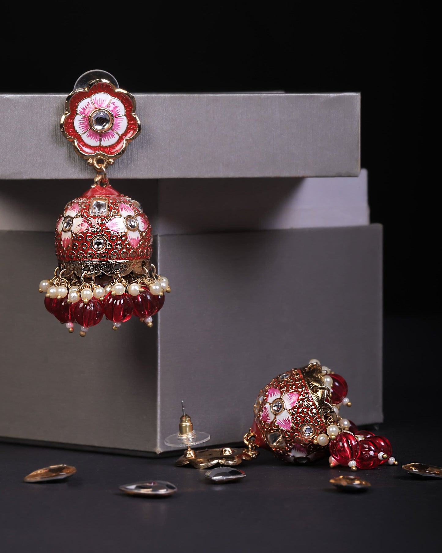 Red Eshika Jhumkis