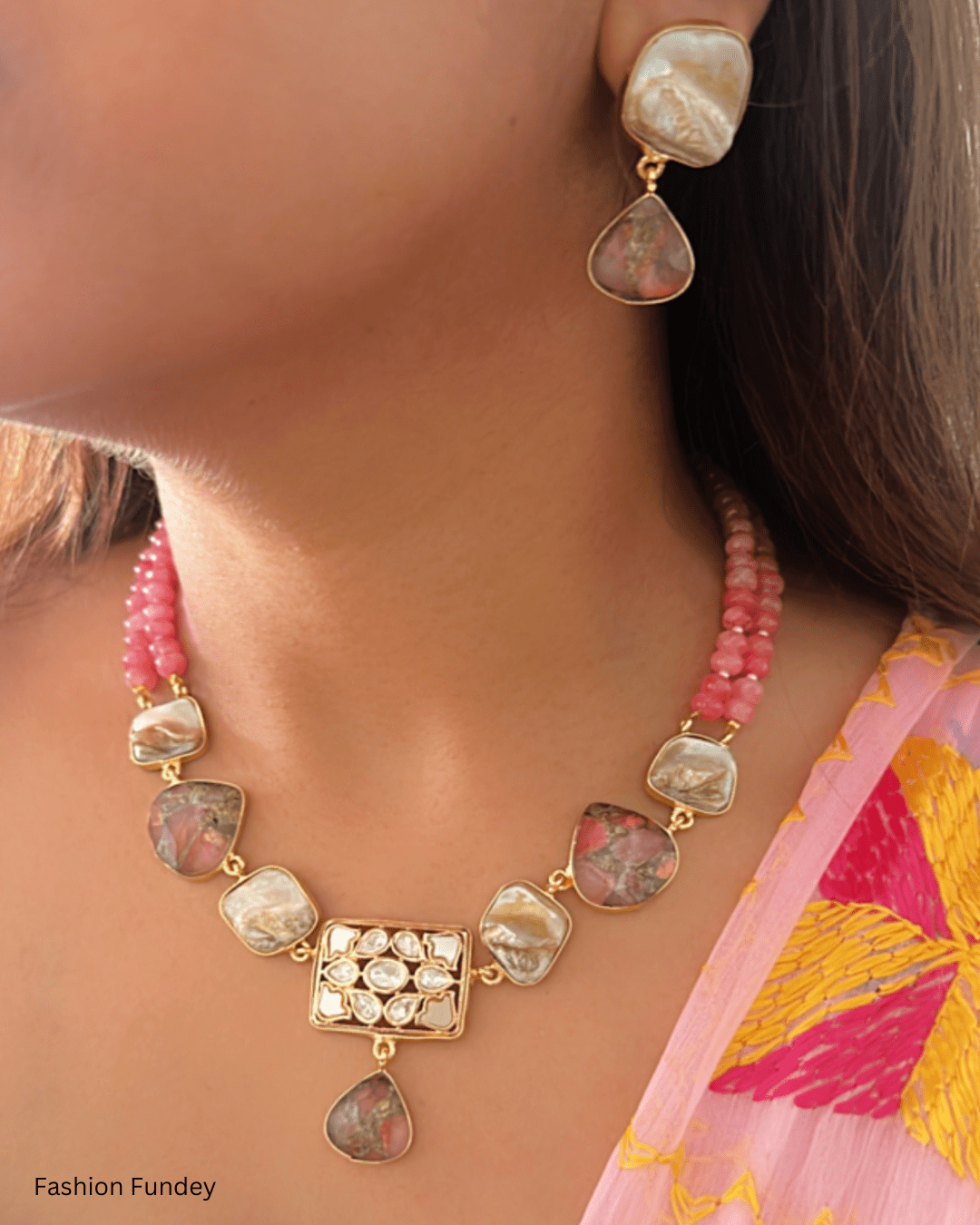 Peach Pink Shama Pearl Necklace