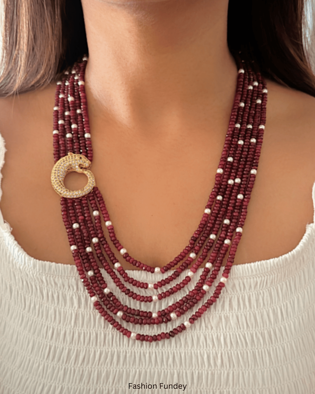 Ruby Red Swarna Layered Mala With Brooch