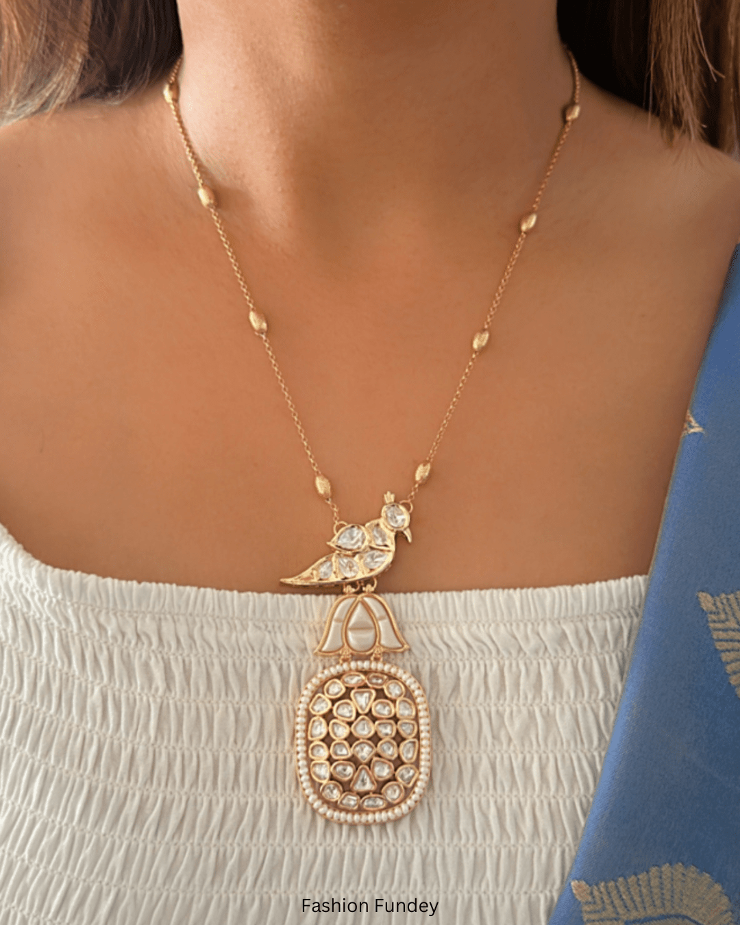 White Myna Kundan Pendant