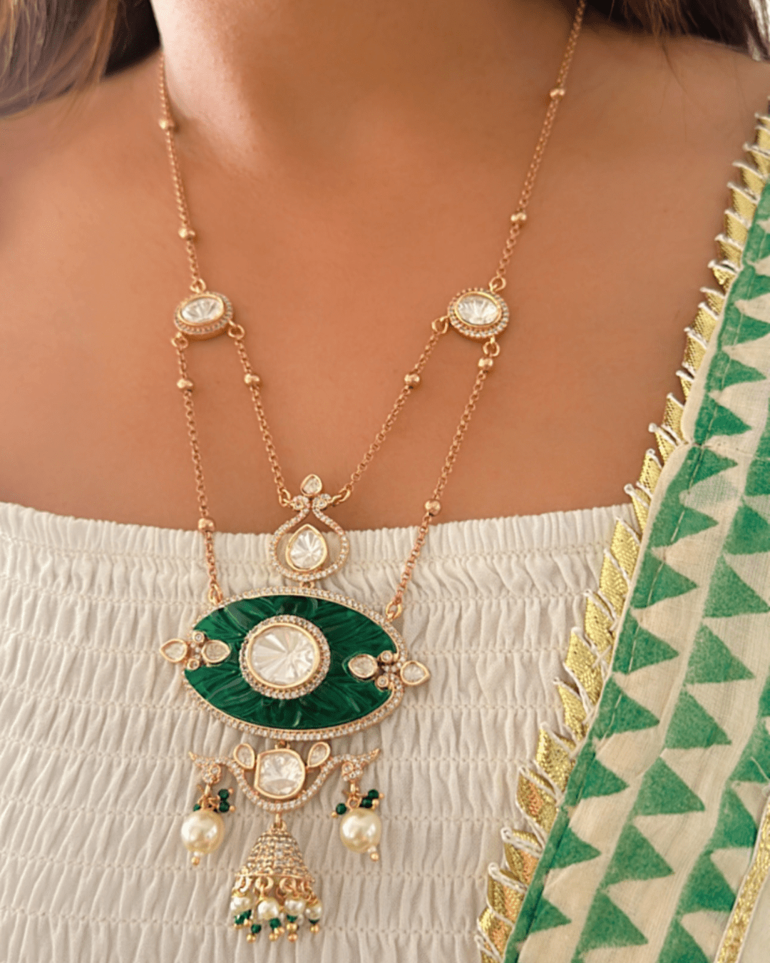 Green Ayushi Kundan Necklace