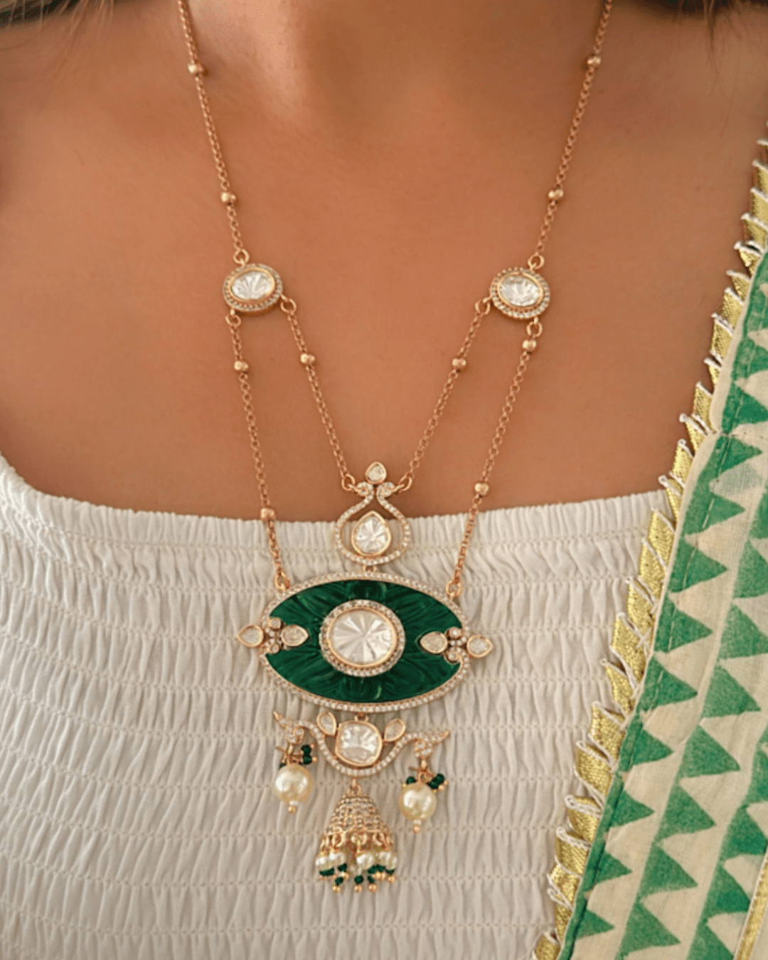 Green Ayushi Kundan Necklace