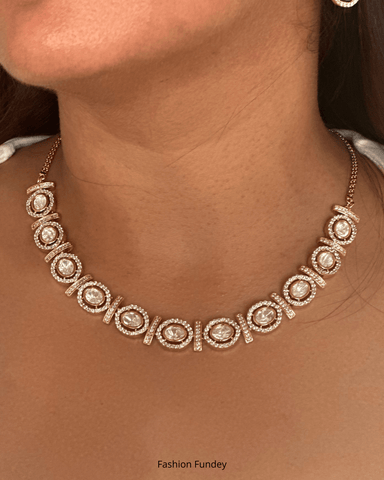 Rose Gold Pankti AD Kundan Choker