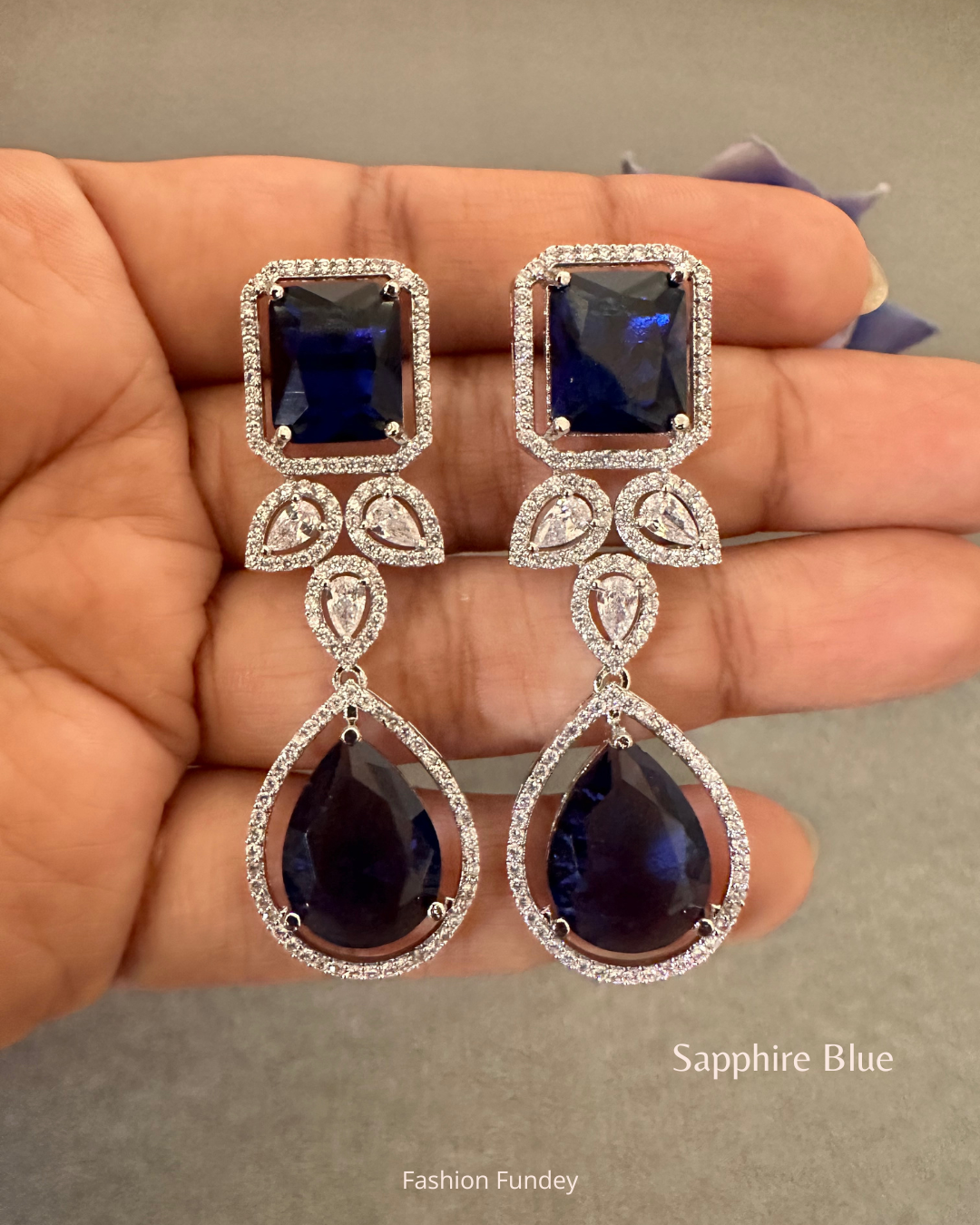 Sapphire Blue Luna Zirconia Danglers