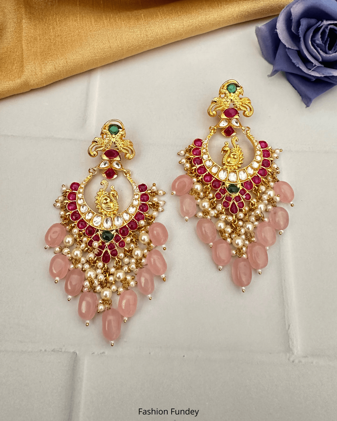 Red-Pink Mayur Chandbalis