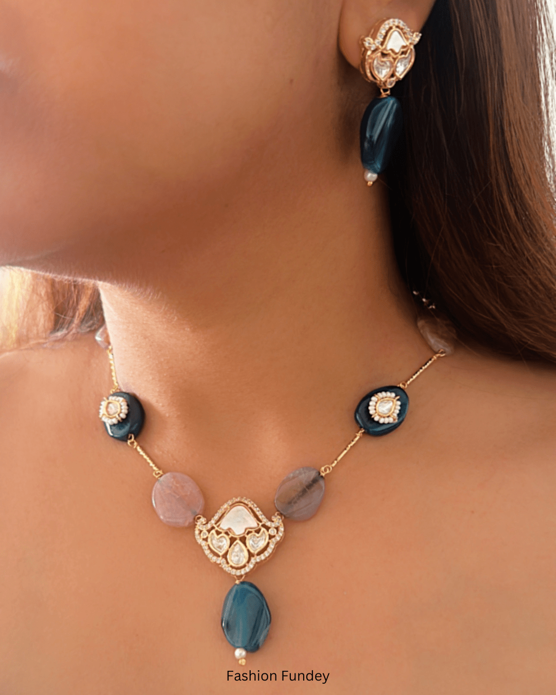 Blue Biege Jemima Stone Necklace