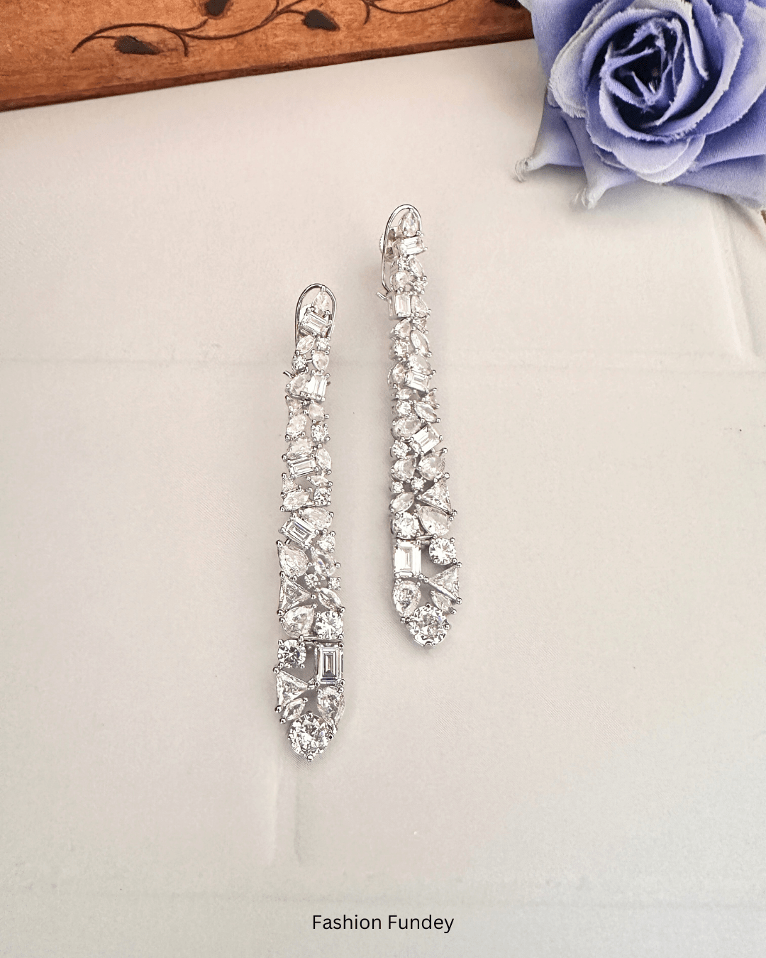 White Abby Long Zirconia Earrings