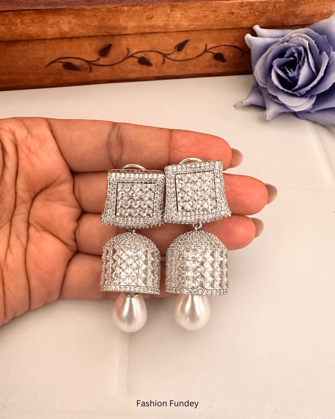 White Remi Zirconia Jhumkis