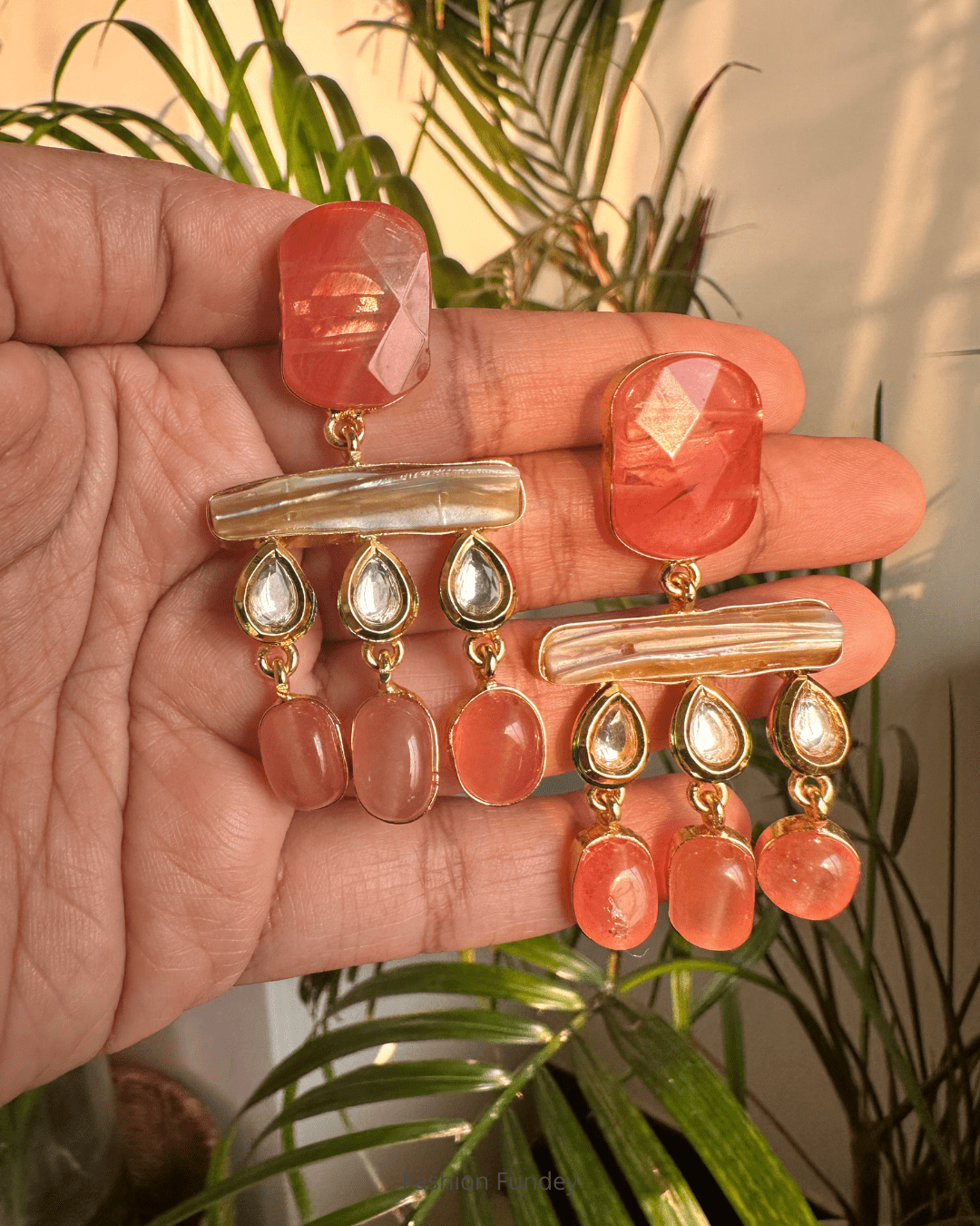 Orange Peach Azzah Dangler Earrings