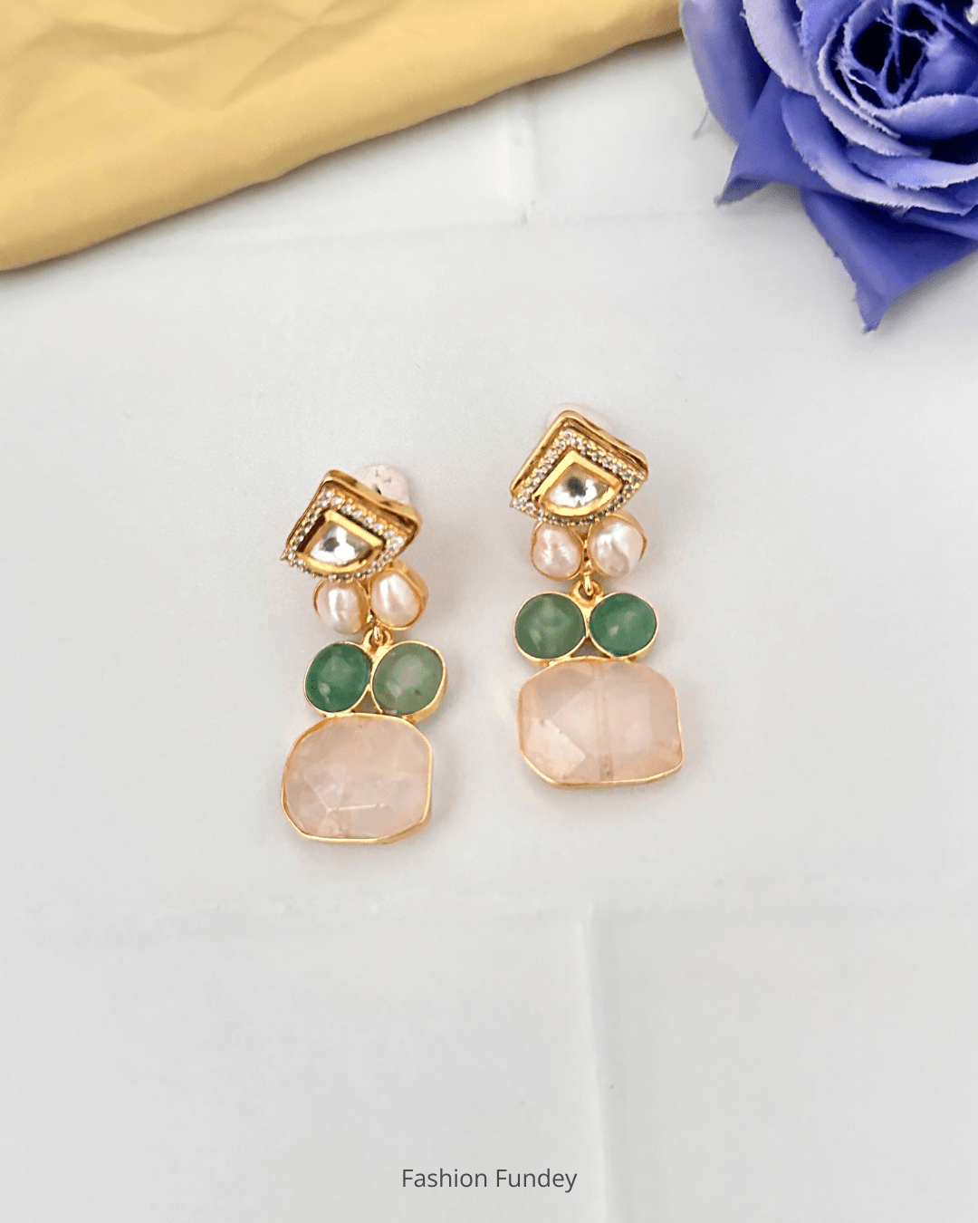 Pink Green Feni Earrings