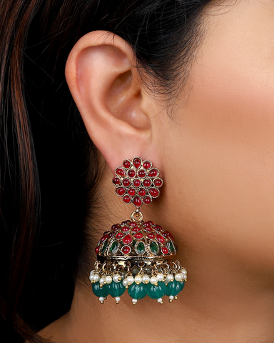 Red-Green Aarya Jhumkis