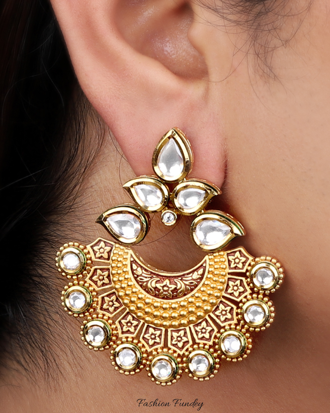 Yellow Chimes Earrings for Women and Girls Kundan Chandbali | Gold –  YellowChimes