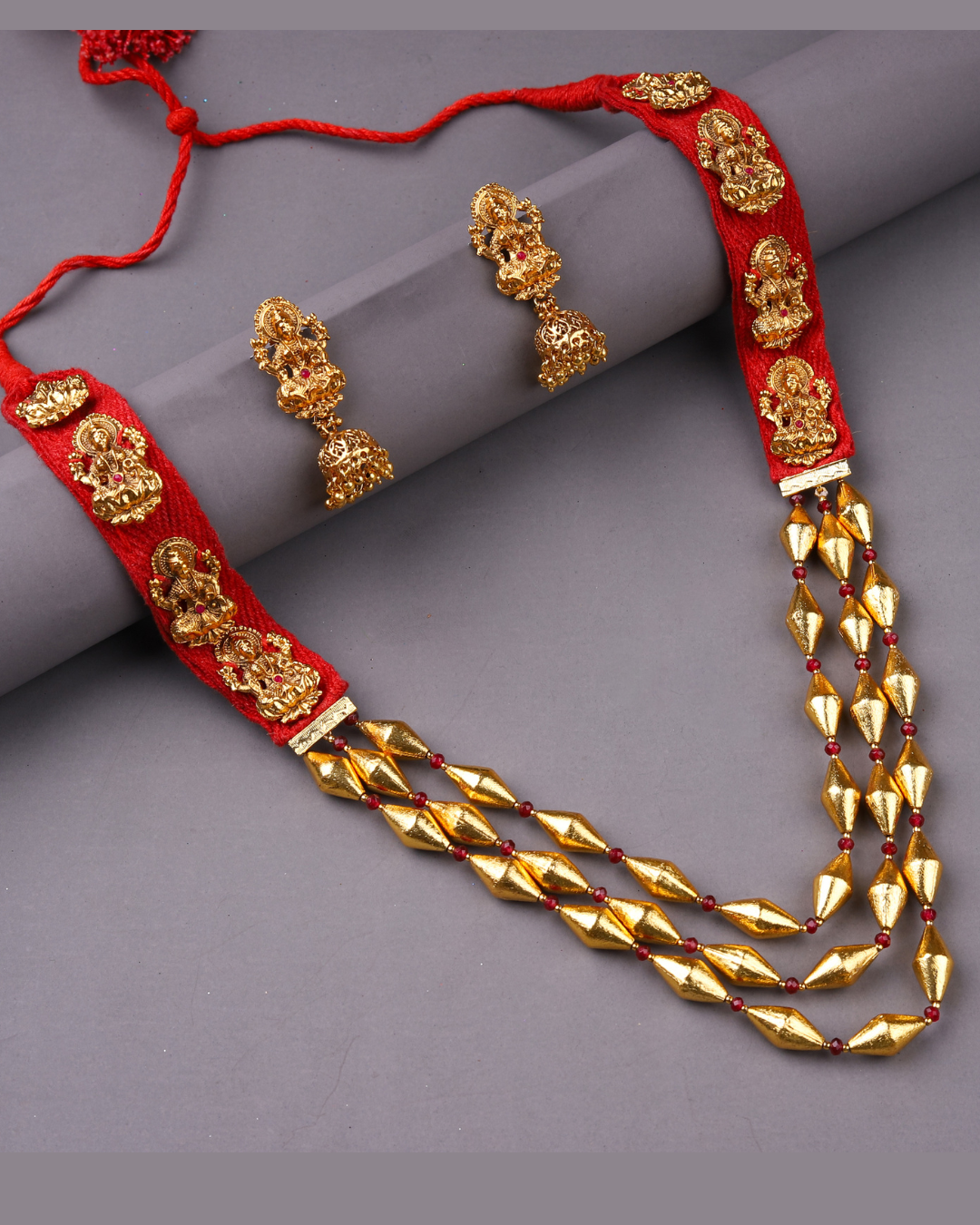 Red Lakshmi Temple Necklace