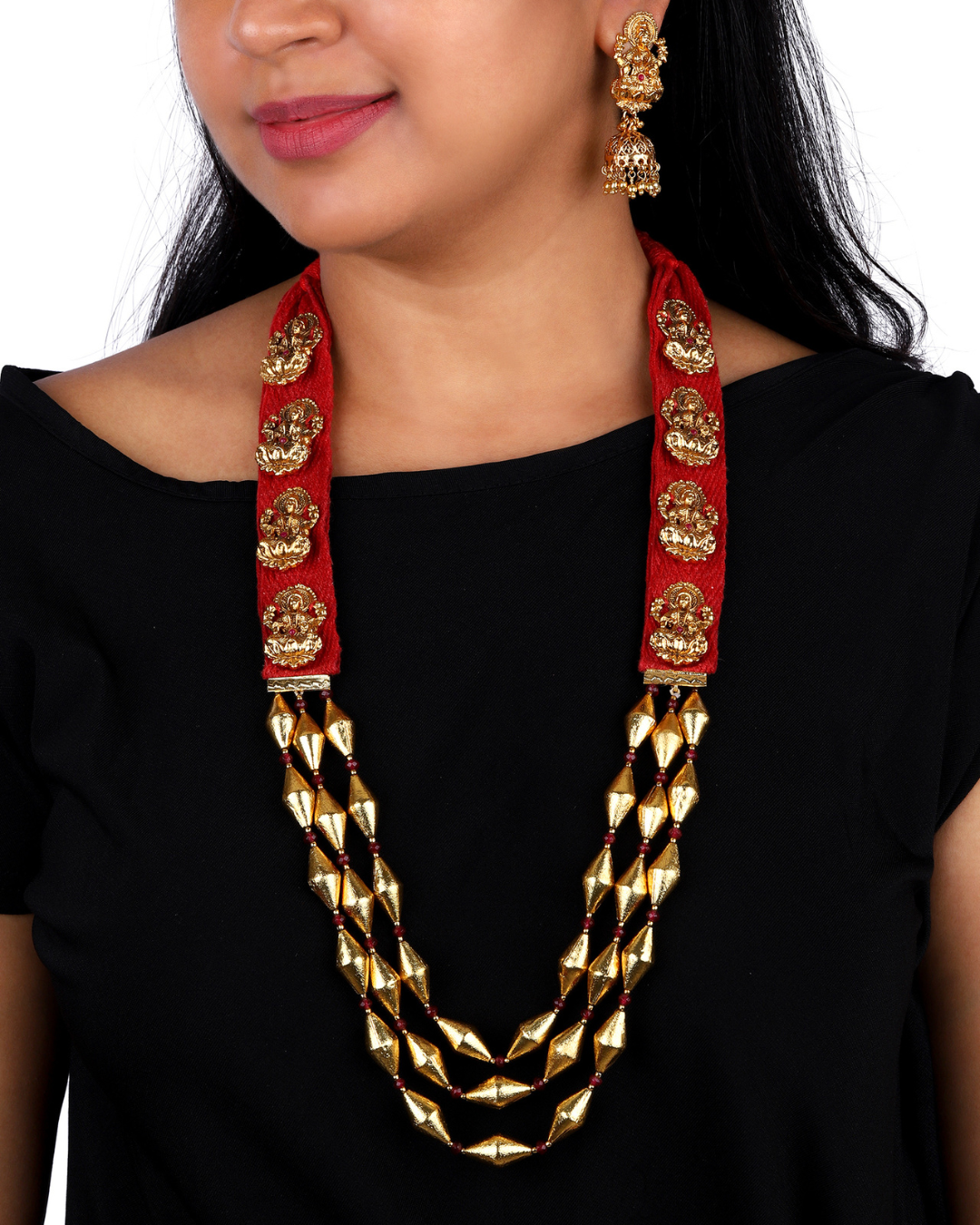 Red Lakshmi Temple Necklace