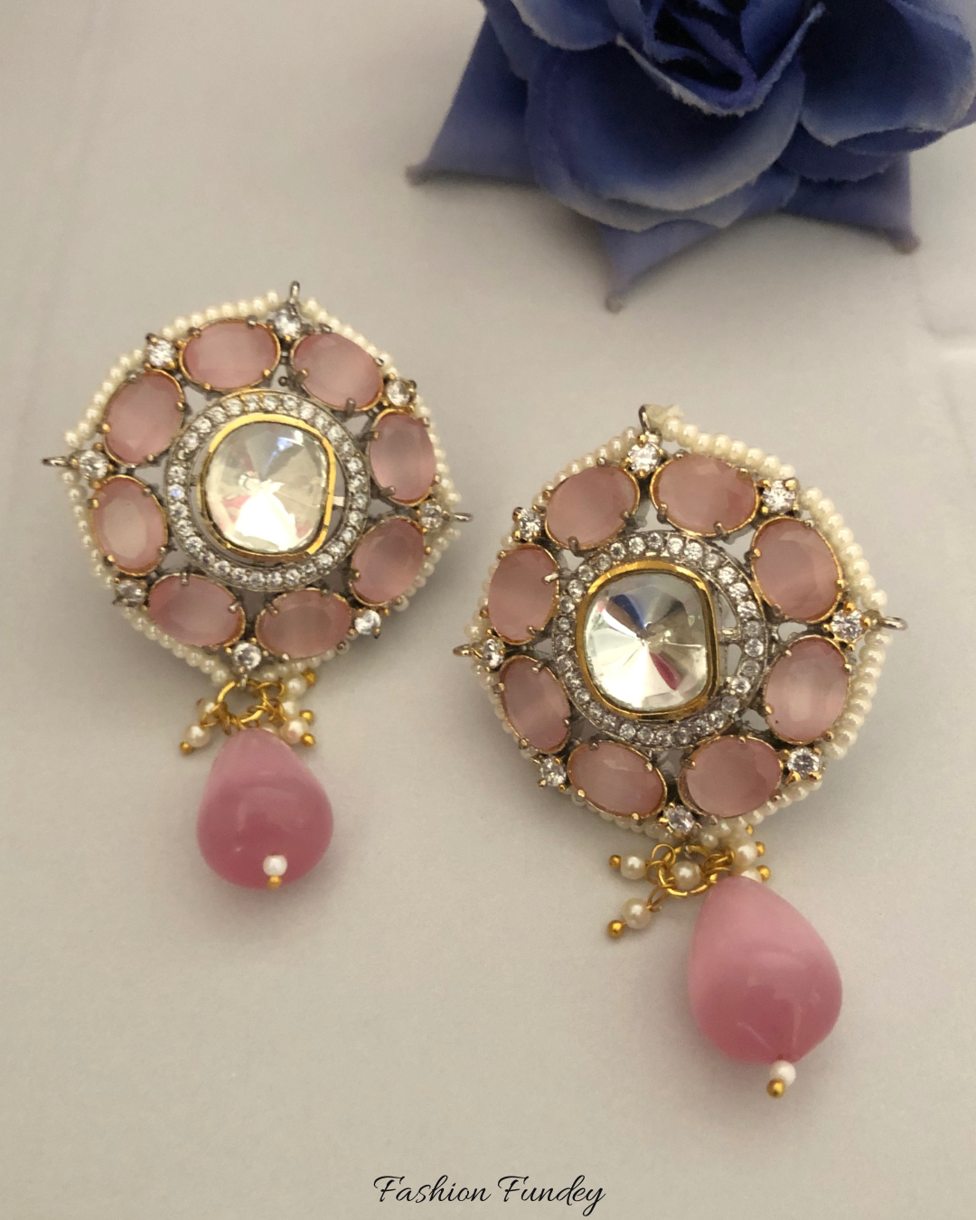 Pink Mogra Polki Earrings