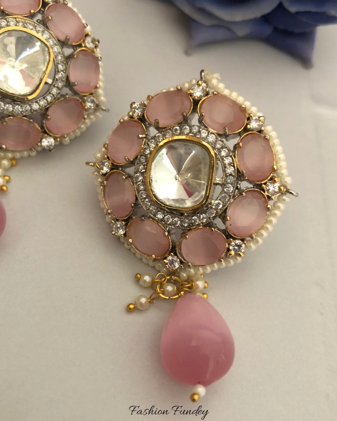 Pink Mogra Polki Earrings