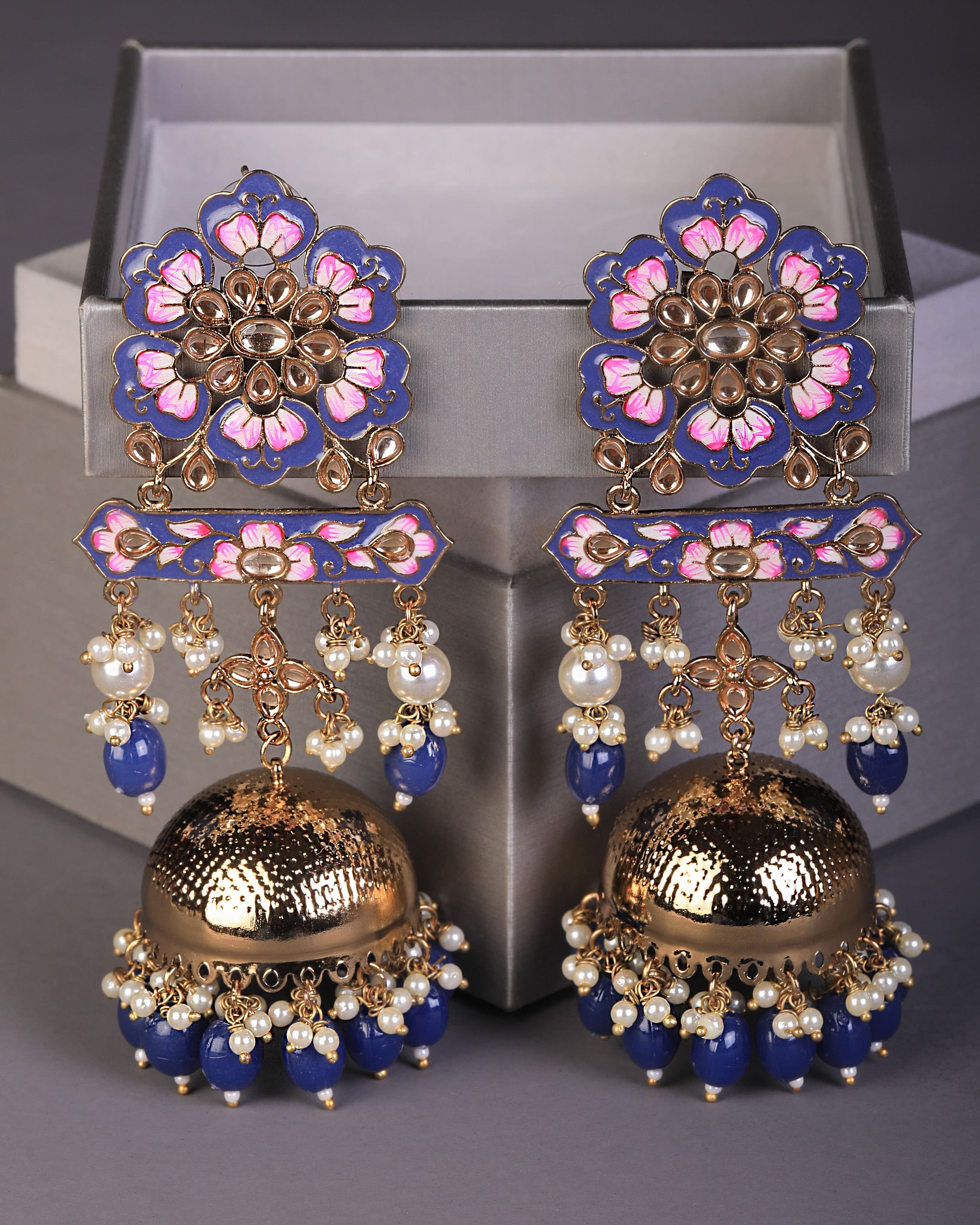 Amazon.com: GOELX Silk Thread Designer Royal Blue Earring Jhumki Set:  Clothing, Shoes & Jewelry