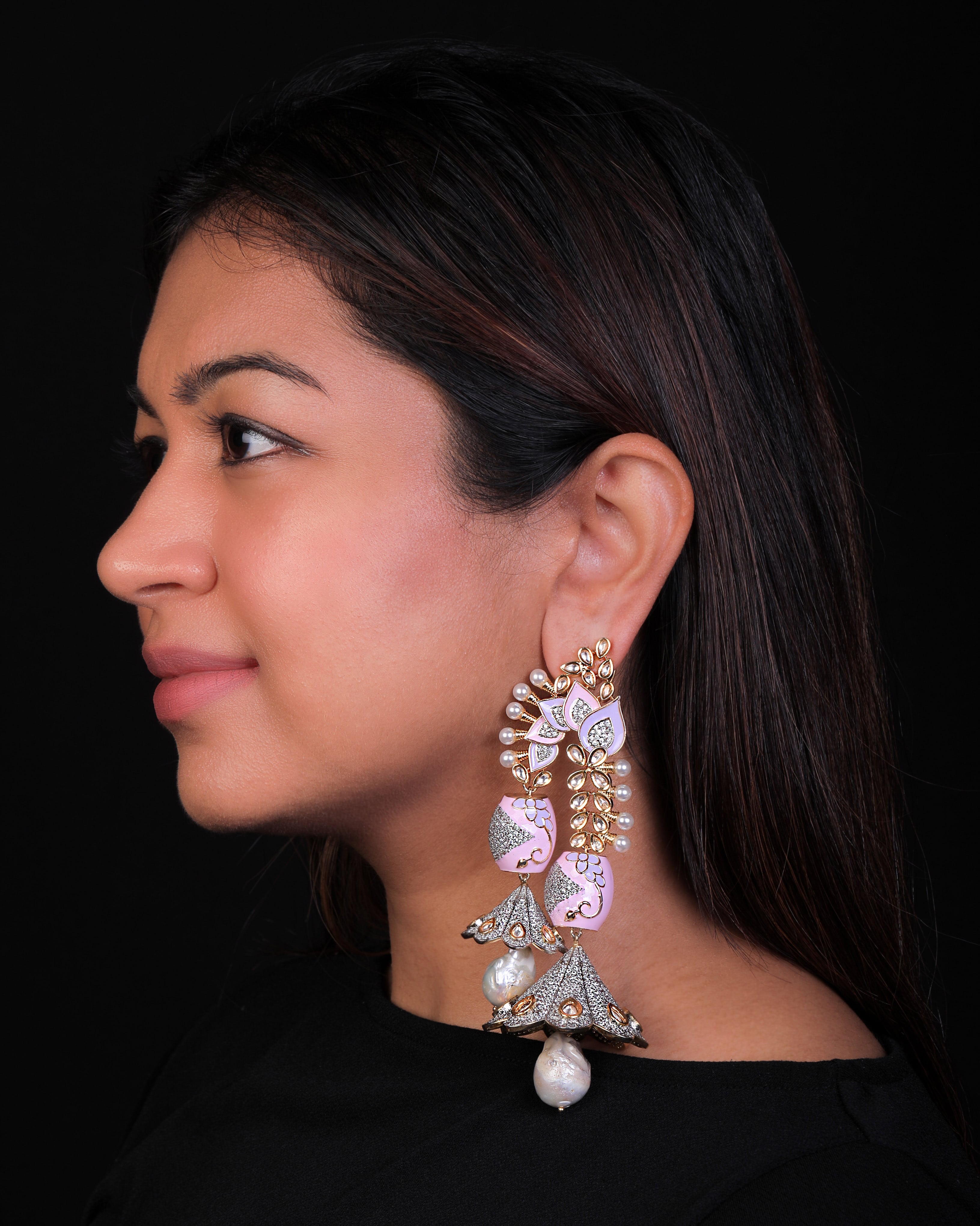 Pink Riddhi Long Earrings